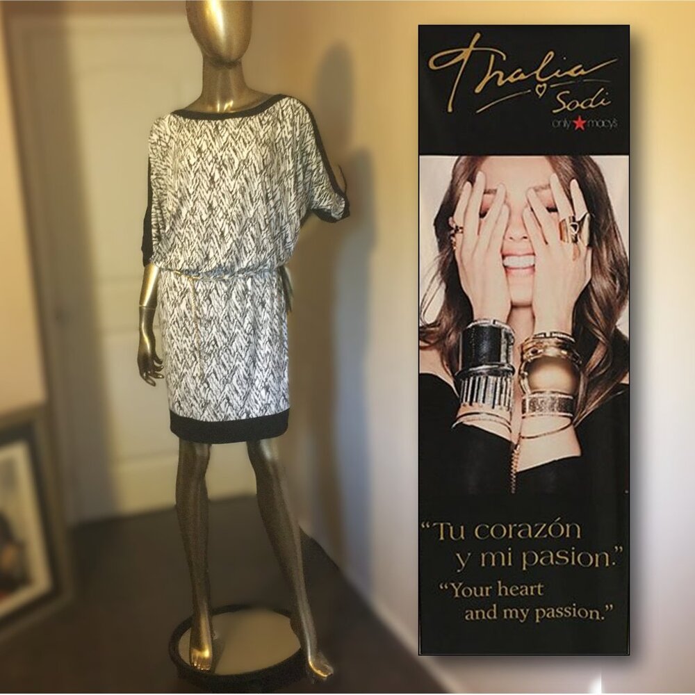 THALIA SODI Split Sleeve "Cold Shoulder" Graphic Print Jersey Dress